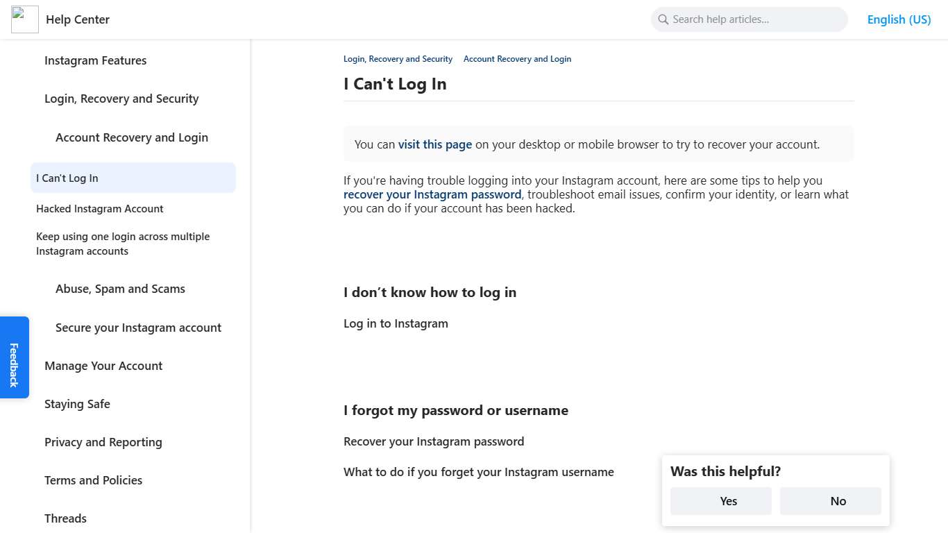 I Can't Log In | Instagram Help Center